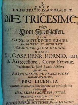 Disputatio inauguralis de die tricesimo, vulgo vom Dreyßigsten