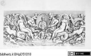 Galleria Giustiniana del marchese Vincenzo Giustiniani. 2 Bände., 2. Band, Tafel 98: Ritratto di defunto, con tritoni e ninfe (nach der Antike)