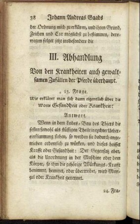 III. Abhandlung Von den Krankheiten auch gewaltsamen Zufällen der Pferde überhaupt.