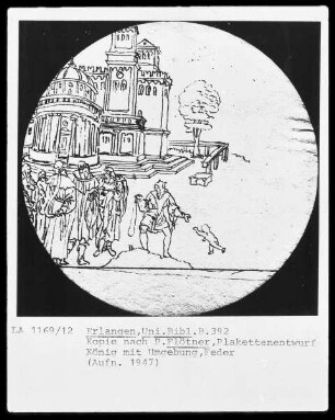 Plakettenentwurf: König mit Umgebung