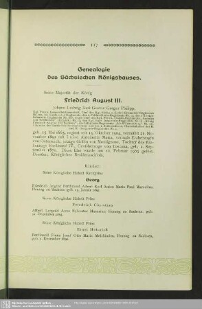Genealogie des Sächsischen Königshauses