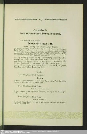 Genealogie des Sächsischen Königshauses