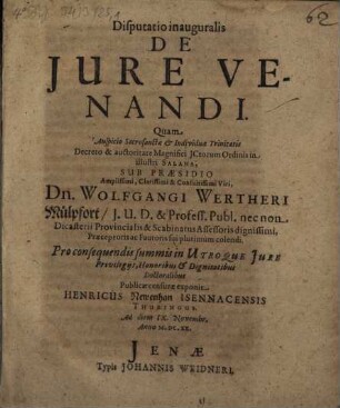 Disp. ... de iure venandi