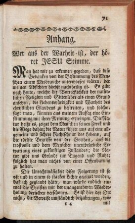 Anhang. Wer aus der Warheit - ist, der höret Jesu Stimme.