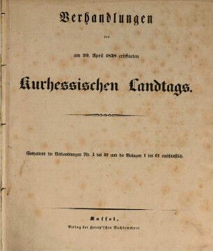 Verhandlungen des Kurhessischen Landtages. 1838
