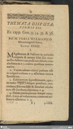 Themata Disputationis XII. Ex capp.Gen.33.34.35.& 36.