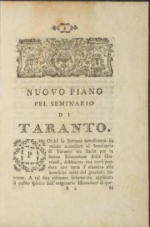 Nuovo Piano Pel Seminario di Taranto