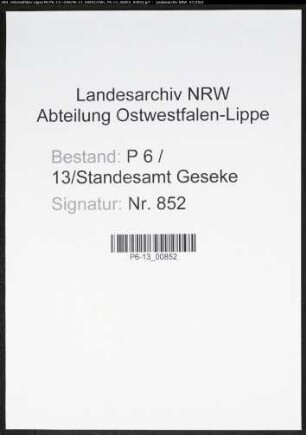 Heiratsregister Standesamt Geseke