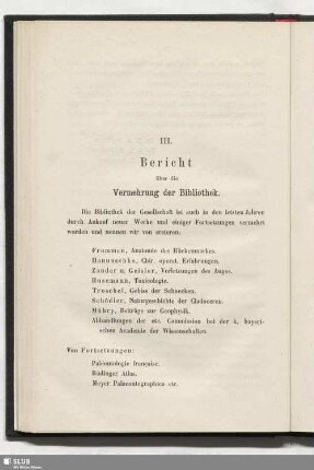 III. Bericht über die Vermehrung der Bibliothek