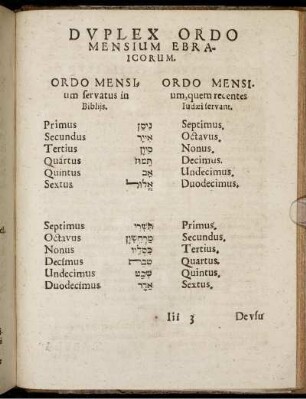 Duplex Ordo Mensium Ebraicorum.