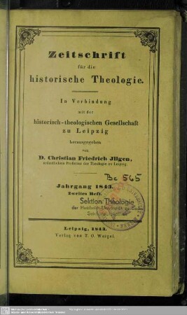 Literarischer Anzeiger zur Zeitschrift für die historische Theologie, Jahrgang 1843 III. Heft