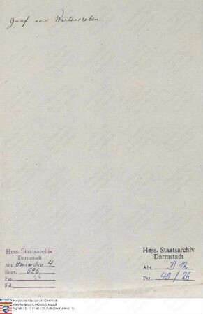 Wartensleben, (N.N.) Graf v., Feldmarschall-Leutnant in Mainz