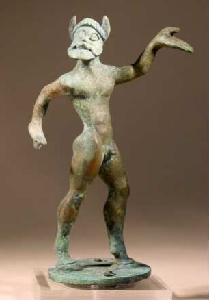 Etruskische Kandelaberbekrönung (?). Statuette eines tanzenden Satyrs