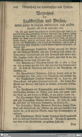 Verzeichniß der Landkutscher und Bothen