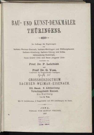 [1], Bd. 3, Abt. 2 = H. 41: Großherzogthum Sachsen-Weimar-Eisenach: Verwaltungsbezirk Eisenach: Amtsgerichtsbezirk Eisenach - die Wartburg