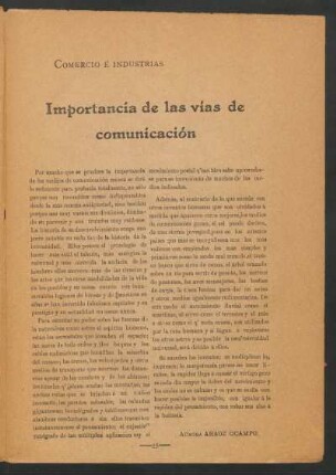 Importancia de las vías de comunicación : Comercio é Industrias