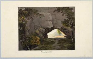 Das Felsentor Kuhstall (Ottendorfer Höhle) auf dem Neuen Wildenstein zwischen Schmilka und dem Kirnitzschtal in der Sächsischen Schweiz von Norden