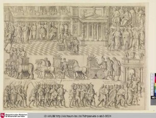 Ornatissimi Triumphi uti Paulus de Rege Macedonum Perse Capto P. Africanu Aimilianus de Carthaginiensibus excisis Pompeius Magnus ex oriente Julius Augustus, Vespasian, Trainus, et alii Imperatores Romanitriumphanant