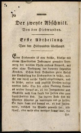 72-90, Erste Abtheilung. Von den Hiebwunden ueberhaupt.