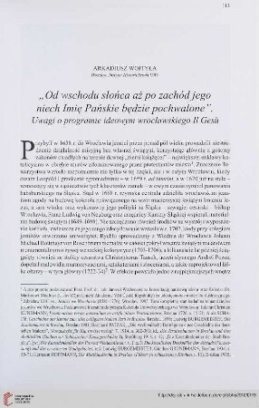 72: "Od wschodu słońca aż po zachód jego niech Imię Pańskie będzie pochwalone" : uwagi o programie ideowym wrocławskiego Il Gesù