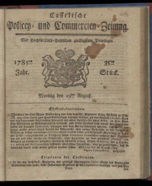 35tes Stueck, Montag den 29ten August. 1785