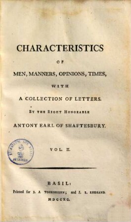 Characteristicks of men, manners, opinions, times : with a collection of letters, 2
