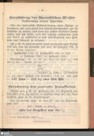 Berechnung der theoretischen Wasserlieferung einer Spritze