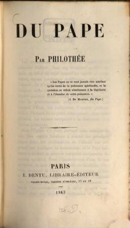 Du Pape par Philothée