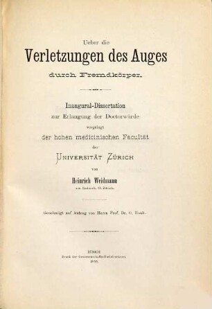 Über die Verletzungen des Auges durch Fremdkörper