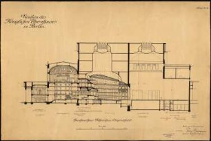 Königliche Oper, Berlin-Tiergarten: Zuschauerhaus - Bühnenhaus, Längenschnitt 1:200