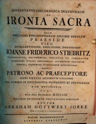 Diss. philol. inaug. de ironia sacra