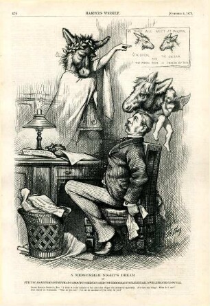 A Midsummer Night's Dream. [Anschließend folgt ein Textblock] : ein Esel belehrt James Gordon Bennett jr., den Herausgeber des New York Herald