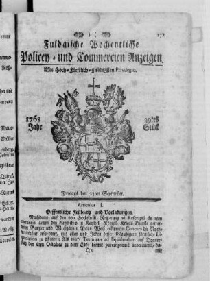 39tes Stück, Ausgabe vom 23. September 1768