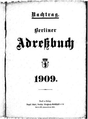 Nachtrag Berliner Adreßbuch 1909