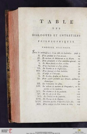 Table des Dialoges et entretiens philosophiques