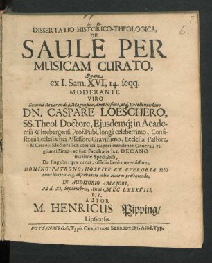 Dissertatio Historico-Theologica, De Saule Per Musicam Curato