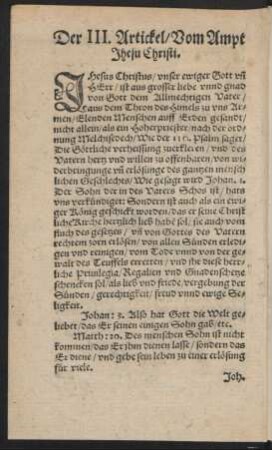 Der III. Artickel/ Vom Ampt Jhesu Christi.