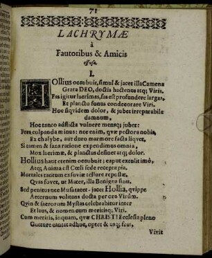 Lachrymæ a Fautoribus & Amicis [...]