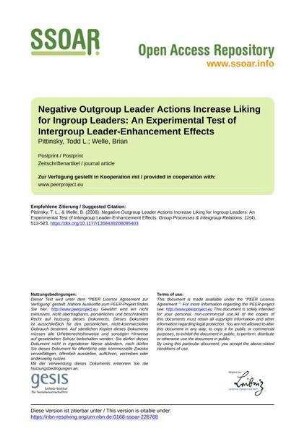 Negative Outgroup Leader Actions Increase Liking for Ingroup Leaders: An Experimental Test of Intergroup Leader-Enhancement Effects
