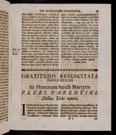 27-40, 3. Panegyricus in honorem S. Petri Parentini Martyris dictus Urbe veteri.
