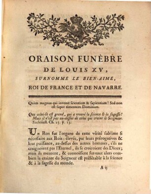 Oraison funebre de ... Louis XV. Roi de France