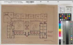Arnsberg, Amtsgericht, Altbau, Grundriss Ergeschoss mit Anbauentwurf