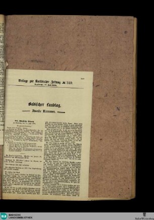 Karlsruher Zeitung, Badischer Landtag. Zweite Kammer. 124. öffentliche Sitzung