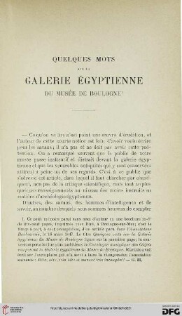 Quelques mots sur la galerie égyptienne du Musée due Boulogne