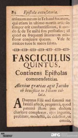 Fasciculus Quintus. Epistolas commendatitias.