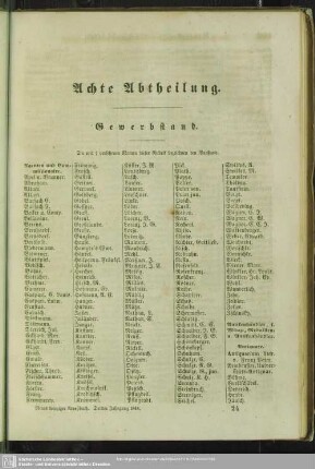 Achte Abtheilung. Berufsklassen und Gewerbebetriebe : Achte Abtheilung. Gewerbestand
