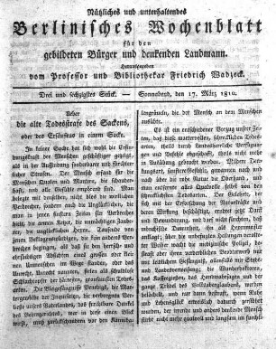 Drei und sechzigstes Stueck, Sonnabend, den 17. März 1810.