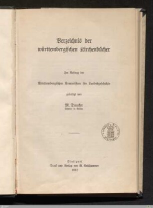 Verzeichnis der württembergischen Kirchenbücher