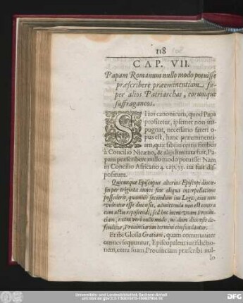 Cap. VII. Papam Romanum nullo modo potuisse praescribere praeeminentiam super alios Patriarchas, eorumque suffraganeos.