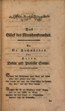 Der Menschenfreund und gute Herzen : ein Dialog sr. Hochwürden dem Herrn Doktor Prof. Semler gewidmet